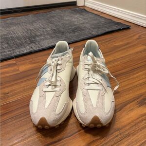 New Balance White and Light Blue Staud 327 Sneakers